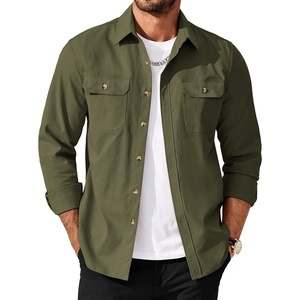 image:imageCOOFANDY Mens Long Sleeve Button Up Shirt Jacket with Flap PocketsOlive Green