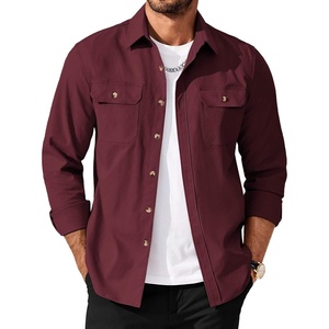 image:imageCOOFANDY Mens Long Sleeve Button Up Shirt Jacket with Flap PocketsWine Red