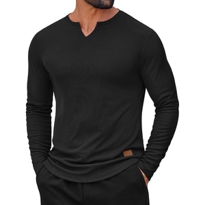 image:imageCOOFANDY Mens Long Sleeve Muscle T Shirts Casual VNeck Slim Fit Longline Ribbed Shirts Stretch Tee ShirtsAll Black