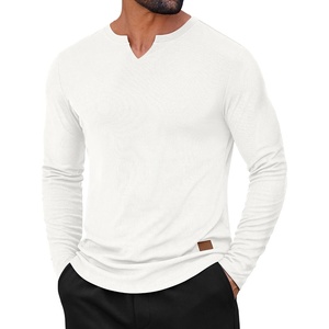 image:imageCOOFANDY Mens Long Sleeve Muscle T Shirts Casual VNeck Slim Fit Longline Ribbed Shirts Stretch Tee ShirtsAll White