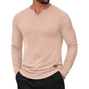 image:imageCOOFANDY Mens Long Sleeve Muscle T Shirts Casual VNeck Slim Fit Longline Ribbed Shirts Stretch Tee ShirtsBeige