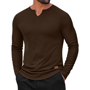 image:imageCOOFANDY Mens Long Sleeve Muscle T Shirts Casual VNeck Slim Fit Longline Ribbed Shirts Stretch Tee ShirtsBrown