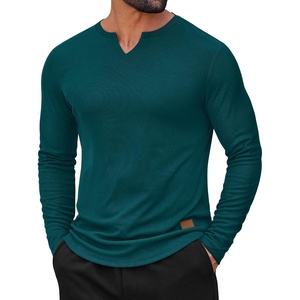 image:imageCOOFANDY Mens Long Sleeve Muscle T Shirts Casual VNeck Slim Fit Longline Ribbed Shirts Stretch Tee ShirtsGreen