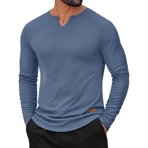 image:imageCOOFANDY Mens Long Sleeve Muscle T Shirts Casual VNeck Slim Fit Longline Ribbed Shirts Stretch Tee ShirtsGrey Blue