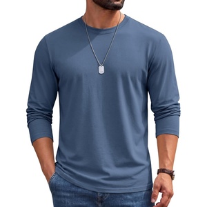 image:imageCOOFANDY Mens Long Sleeve Shirts Crew Neck Cotton T Shirt Basic Casual Shirts Solid Classic TeeGrey Blue