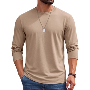 image:imageCOOFANDY Mens Long Sleeve Shirts Crew Neck Cotton T Shirt Basic Casual Shirts Solid Classic TeeKhaki