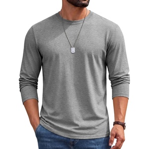 image:imageCOOFANDY Mens Long Sleeve Shirts Crew Neck Cotton T Shirt Basic Casual Shirts Solid Classic TeeLight Grey