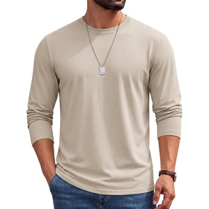 image:imageCOOFANDY Mens Long Sleeve Shirts Crew Neck Cotton T Shirt Basic Casual Shirts Solid Classic TeeLight Khaki