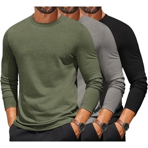 image:imageCOOFANDY Mens Long Sleeve T Shirts Crew Neck Casual Basic Tee Shirt Lightweight Pullover Shirts3 PackblackLight GrayArmy Green