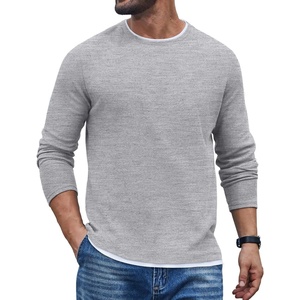 image:imageCOOFANDY Mens Long Sleeve Tee Shirts Cotton Waffle Crewneck Pullover Tshirts with Contrast TrimLight Grey  White Trim