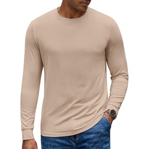 image:imageCOOFANDY Mens Long Sleeve Tee Shirts Crew Neck TShirt Casual Pullover Basic Tees Soft Stretch TshirtsLight Apricot