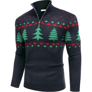 image:imageCOOFANDY Mens Quarter Zip Pullover Sweater Casual Zip Up Polo Sweater KnitBlack and Green Christmas Tree
