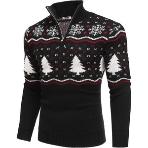 image:imageCOOFANDY Mens Quarter Zip Pullover Sweater Casual Zip Up Polo Sweater KnitBlack and White Snowflakes Christmas Tree