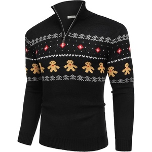 image:imageCOOFANDY Mens Quarter Zip Pullover Sweater Casual Zip Up Polo Sweater KnitBlack and Yellow Snowman