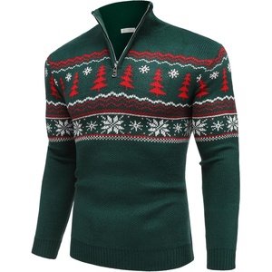 image:imageCOOFANDY Mens Quarter Zip Pullover Sweater Casual Zip Up Polo Sweater KnitDark Green and Christmas Tree