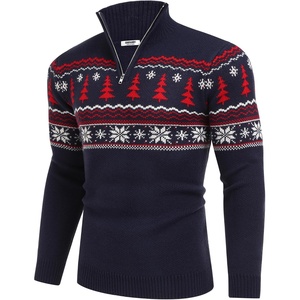 image:imageCOOFANDY Mens Quarter Zip Pullover Sweater Casual Zip Up Polo Sweater KnitNavy Blue and Christmas Tree