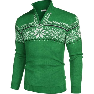image:imageCOOFANDY Mens Quarter Zip Pullover Sweater Casual Zip Up Polo Sweater KnitPat11 Snowflakes Green