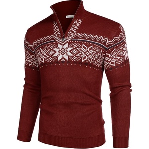 image:imageCOOFANDY Mens Quarter Zip Pullover Sweater Casual Zip Up Polo Sweater KnitPat12 Dark Red