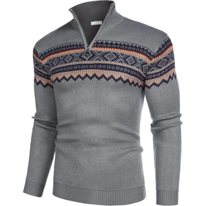 image:imageCOOFANDY Mens Quarter Zip Pullover Sweater Casual Zip Up Polo Sweater KnitPat4 Grey