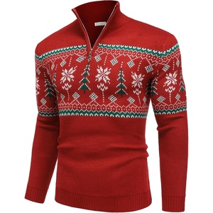 image:imageCOOFANDY Mens Quarter Zip Pullover Sweater Casual Zip Up Polo Sweater KnitRed and Christmas Tree