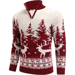 image:imageCOOFANDY Mens Quarter Zip Pullover Sweater Casual Zip Up Polo Sweater KnitRed and White Deer