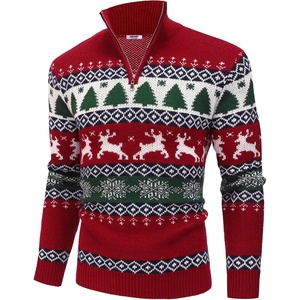 image:imageCOOFANDY Mens Quarter Zip Pullover Sweater Casual Zip Up Polo Sweater KnitSd587deer Tree Snowflake