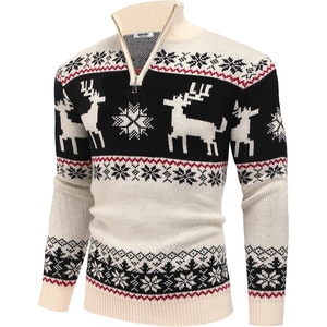 image:imageCOOFANDY Mens Quarter Zip Pullover Sweater Casual Zip Up Polo Sweater KnitSd670beige Black Deer