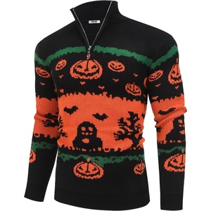 image:imageCOOFANDY Mens Quarter Zip Pullover Sweater Casual Zip Up Polo Sweater KnitWs110pumpkin