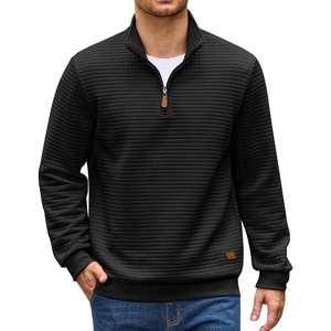 image:imageCOOFANDY Mens Quarter Zip Pullover Sweatshirts 14 Zip Long Sleeve Sweater  Mock Neck Sweater Polo Casual Business Winter Fall Leather label and Zipper Pull quilted fabric with a grid patternBlack