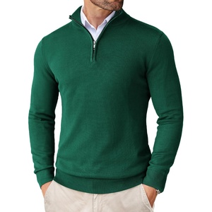image:imageCOOFANDY Mens Quarter Zip Up Sweaters Slim Fit Lightweight Mock Pullover  Casual Polo Sweaters Quarter Zip Pullover Business Winter Fall Relaxed Fit Knit Turtleneck Sweater Metal Zipper PullAdark Green
