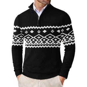 image:imageCOOFANDY Mens Quarter Zip Up Sweaters Slim Fit Lightweight Mock Pullover  Casual Polo Sweaters Quarter Zip Pullover Business Winter Fall Relaxed Fit Knit Turtleneck Sweater Metal Zipper PullChristmas Black  White