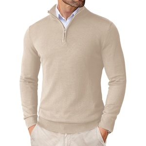 image:imageCOOFANDY Mens Quarter Zip Up Sweaters Slim Fit Lightweight Mock Pullover  Casual Polo Sweaters Quarter Zip Pullover Business Winter Fall Relaxed Fit Knit Turtleneck Sweater Metal Zipper PullCream