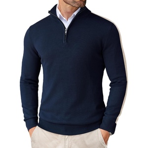 image:imageCOOFANDY Mens Quarter Zip Up Sweaters Slim Fit Lightweight Mock Pullover  Casual Polo Sweaters Quarter Zip Pullover Business Winter Fall Relaxed Fit Knit Turtleneck Sweater Metal Zipper PullNavystripekhaki