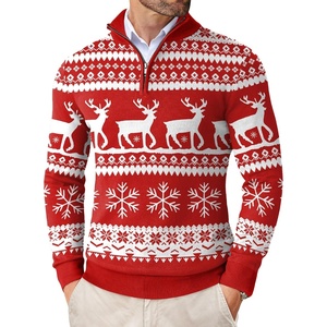 image:imageCOOFANDY Mens Quarter Zip Up Sweaters Slim Fit Lightweight Mock Pullover  Casual Polo Sweaters Quarter Zip Pullover Business Winter Fall Relaxed Fit Knit Turtleneck Sweater Metal Zipper PullChristmas Red  Elk