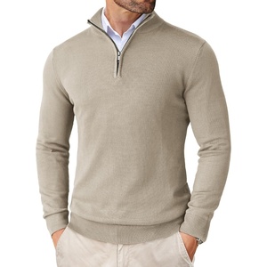 image:imageCOOFANDY Mens Quarter Zip Up Sweaters Slim Fit Lightweight Mock Pullover  Casual Polo Sweaters Quarter Zip Pullover Business Winter Fall Relaxed Fit Knit Turtleneck Sweater Metal Zipper PullKhaki