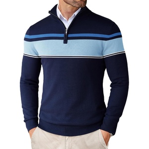 image:imageCOOFANDY Mens Quarter Zip Up Sweaters Slim Fit Lightweight Mock Pullover  Casual Polo Sweaters Quarter Zip Pullover Business Winter Fall Relaxed Fit Knit Turtleneck Sweater Metal Zipper PullStripeblue