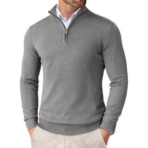 image:imageCOOFANDY Mens Quarter Zip Up Sweaters Slim Fit Lightweight Mock Pullover  Casual Polo Sweaters Quarter Zip Pullover Business Winter Fall Relaxed Fit Knit Turtleneck Sweater Metal Zipper PullGrey
