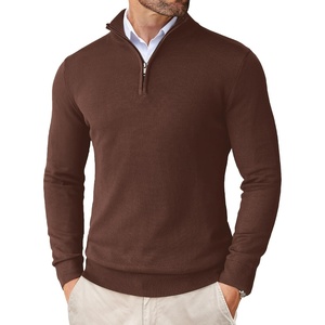 image:imageCOOFANDY Mens Quarter Zip Up Sweaters Slim Fit Lightweight Mock Pullover  Casual Polo Sweaters Quarter Zip Pullover Business Winter Fall Relaxed Fit Knit Turtleneck Sweater Metal Zipper PullDark Brown