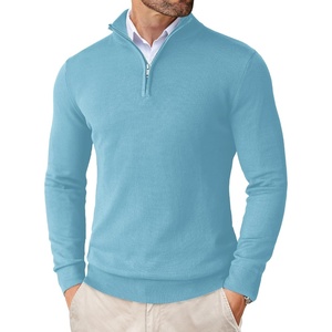 image:imageCOOFANDY Mens Quarter Zip Up Sweaters Slim Fit Lightweight Mock Pullover  Casual Polo Sweaters Quarter Zip Pullover Business Winter Fall Relaxed Fit Knit Turtleneck Sweater Metal Zipper PullSky Blue
