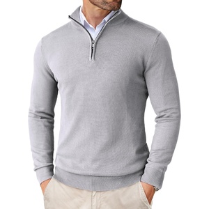 image:imageCOOFANDY Mens Quarter Zip Up Sweaters Slim Fit Lightweight Mock Pullover  Casual Polo Sweaters Quarter Zip Pullover Business Winter Fall Relaxed Fit Knit Turtleneck Sweater Metal Zipper PullLight Grey