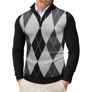 image:imageCOOFANDY Mens Quarter Zip Up Sweaters Slim Fit Lightweight Mock Pullover  Casual Polo Sweaters Quarter Zip Pullover Business Winter Fall Relaxed Fit Knit Turtleneck Sweater Metal Zipper PullBlack Argyle