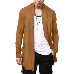 image:imageCOOFANDY Mens Ruffle Shawl Collar Cardigan Open Front Lightweight Long Length Drape Cape Overcoat with PocketsLight Brown