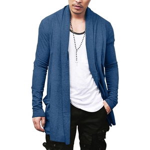 image:imageCOOFANDY Mens Ruffle Shawl Collar Cardigan Open Front Lightweight Long Length Drape Cape Overcoat with PocketsNavy Blue