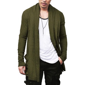 image:imageCOOFANDY Mens Ruffle Shawl Collar Cardigan Open Front Lightweight Long Length Drape Cape Overcoat with PocketsOlive Green