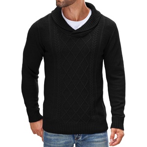 image:imageCOOFANDY Mens Shawl Collar Sweaters VNeck Relaxed Fit Cable PulloversBlack