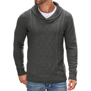 image:imageCOOFANDY Mens Shawl Collar Sweaters VNeck Relaxed Fit Cable PulloversGrey