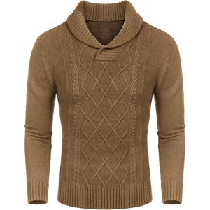 image:imageCOOFANDY Mens Shawl Collar Sweaters VNeck Relaxed Fit Cable PulloversKhaki