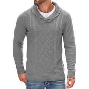 image:imageCOOFANDY Mens Shawl Collar Sweaters VNeck Relaxed Fit Cable PulloversLight Grey