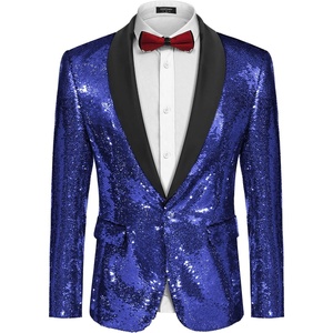 image:imageCOOFANDY Mens Shiny Sequin Blazer Tuxedo Party Dinner Prom One Button Suit JacketNavy Blue