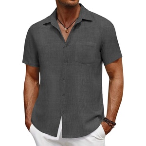 image:imageCOOFANDY Mens Short Sleeve Button Down Shirt Casual Summer Beach Untucked Vacation Textured Shirts with PocketGranite Gray
